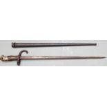 French 1874 pattern Gras bayonet with down swept quillon and 52cm T backed blade dated 1875 with