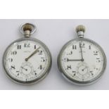 Two British Railways Midland region Recta keyless winding open faced pocket watches, both with