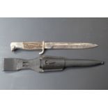 German KS98 pattern bayonet with Puma maker's mark to ricasso, 19cm fullered blade, staghorn