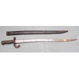 French 1866 pattern chassepot bayonet with downswept quillon, 587653 to crosspiece and 57.5cm