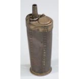 Steel and brass pistol or revolver powder flask, 12.5cm long.