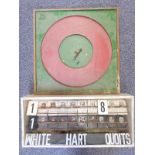 Wooden quoits board with White Hart scoreboard.