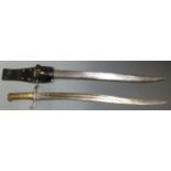 British 1853 pattern Artillery sword bayonet with brass grips and marked V over CPA indicating issue