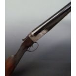 BSA 12 bore side by side shotgun with  monogrammed lock, chequered grip and forend, vacant cartouche