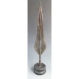 A 19thC African tribal spear mounted on turned stand, probably Kuba, Democratic Republic of Congo,