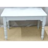Grey painted pine table with drawer, W115 D59 H70