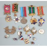 A small collection of badges/jewels including Freemasons/ RAOB examples, three being enamel and