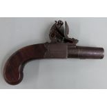 Clark of Holborn London flintlock hammer action pocket pistol with named and line engraved lock,