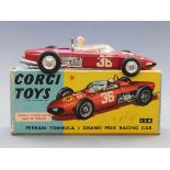 Corgi Toys diecast model Ferrari Formula 1 Grand Prix Racing Car with red body, white driver and