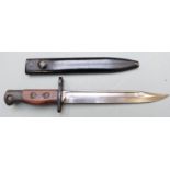 British No8 pattern knife bayonet with shaped wooden grips, 20cm fullered 'bowie' style blade and