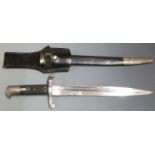 British 1860 pattern Cadet sword bayonet, with fullered blade shortened to 31cm, scabbard and frog