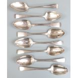 Eight Georgian hallmarked silver table spoons including two pairs, various dates and makers circa