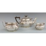 Early 20th century hallmarked silver three piece teaset, teapot Birmingham 1906 maker Williams (