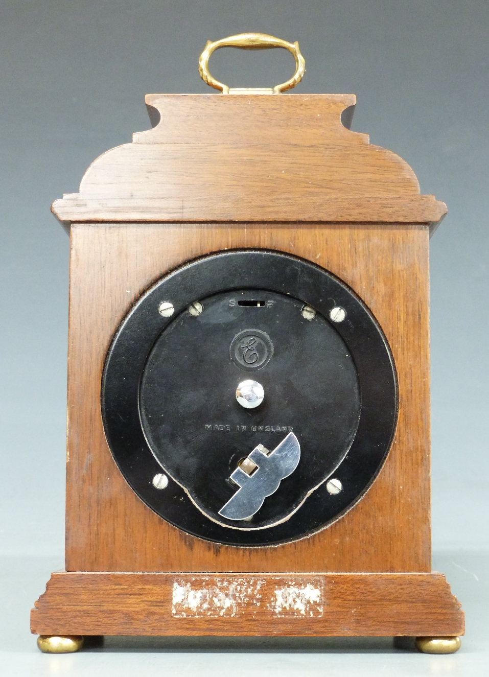 Elliott mantel clock in bell top mahogany case, the silvered Roman chapter ring with gilt cherub - Image 2 of 2