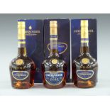 Three bottles of Courvoisier V.S.O.P Fine Champagne Cognac, 700ml, 40% vol, in original presentation