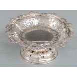 Hallmarked silver pedestal bowl with pierced and floral decoration, Italian silver marks and