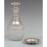 Regency cut glass decanter, Georgian hallmarked silver port bottle ticket or label maker's mark TH