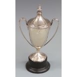 Edward VII hallmarked silver covered two handled trophy cup, London 1905 maker Edward Barnard & Sons