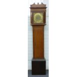 W Fresbury, Coventry 19thC oak longcase clock with Roman brass dial, Arabic minutes and masked