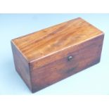 19thC mahogany tea caddy with two hinged lift out caddies, space for mixing bowl and fitted Bramah