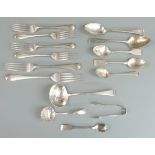 Georgian and later hallmarked silver cutlery comprising two table forks, four dessert forks London