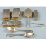 Pair of Victorian hallmarked silver fiddle pattern table spoons, London 1855 maker Chawner & Co,