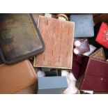 A collection of jewellery boxes including tan leather, Liberty and Paris, hat pin box, stud and
