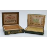 Two Longines wristwatch boxes, each with embossed and gilt decoration and named silk lined