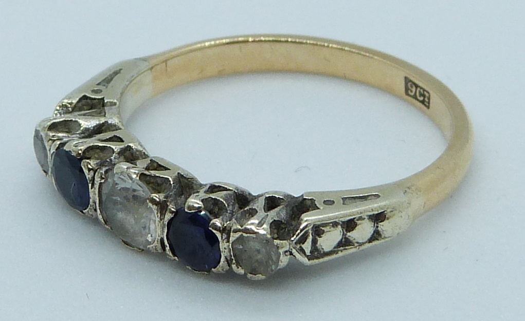 A 9ct gold ring set with sapphires and paste and a 9ct gold ring set with garnets, 7.1g - Image 3 of 3