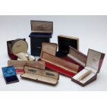Ten various watch boxes including Movado, Yema, Bernex, Baume and Mercier, Waltham, Ingersoll,