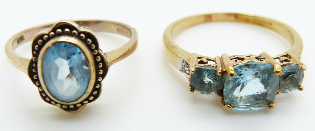 Two 9ct gold rings set with blue topaz, 5g - Image 2 of 3