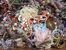 A collection of costume jewellery including vintage bangles, a silver bangle, pearl necklace,