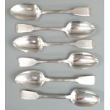 Set of six Victorian hallmarked silver fiddle pattern dessert spoons, London 1849 maker Samuel Hayne