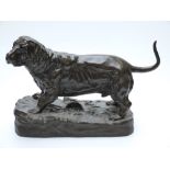 Jules Moigniez cast bronze model of a dog, signed to base, 45cm long