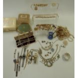 A collection of jewellery including Hollywood brooch, vintage watches, vintage necklaces, faux