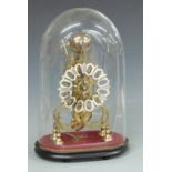 Late 19thC skeleton clock with brass single fusee movement with passing strike on bell, under