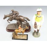 Painted cast metal table lighter formed as a horse and jockey, height 17cm, D Geenty cold cast horse