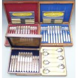 A quantity of cased silver plated cutlery comprising two 12 place settings, fish eater sets,