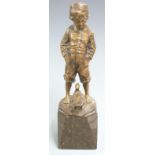 J P Schmidt - Felling bronze of a boy with duck at his feet, signed verso, on marble base, H27cm