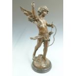 Auguste Moreau large bronze figure of Cupid, signed to base, on ebonised base, H70cm