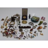 A collection of jewellery including silver brooch, silver scarf ring, silver pendants, earrings etc