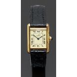 Must de Cartier Tank Vermeil silver gilt ladies wristwatch ref. 1613 with blued hands, black