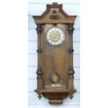 German Vienna regulator style wall clock, the Roman chapter ring with gilt bezels, the case with