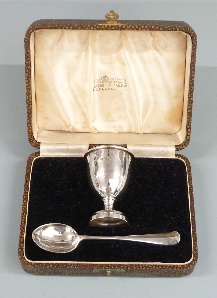 Two cased hallmarked silver fork and spoon sets and a cased hallmarked silver egg cup and spoon set, - Image 2 of 5