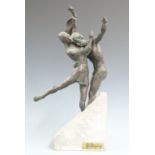 After Joseph Bofill, study of ballet dancers on stone plinth with "Abrazo, Joseph Bofill" engraved