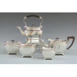 George V hallmarked silver five piece teaset comprising spirit kettle, teapot, sugar bowl, milk