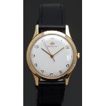 Marvin 9ct gold gentleman's wristwatch with gold hands and Arabic numerals, silver dial and signed