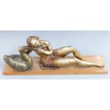 Art Deco figurine of Leda and the Swan, impressed verso Santi.L.370, H29 L76cm