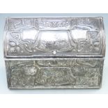 Art Nouveau embossed letter rack with lid, W23cm