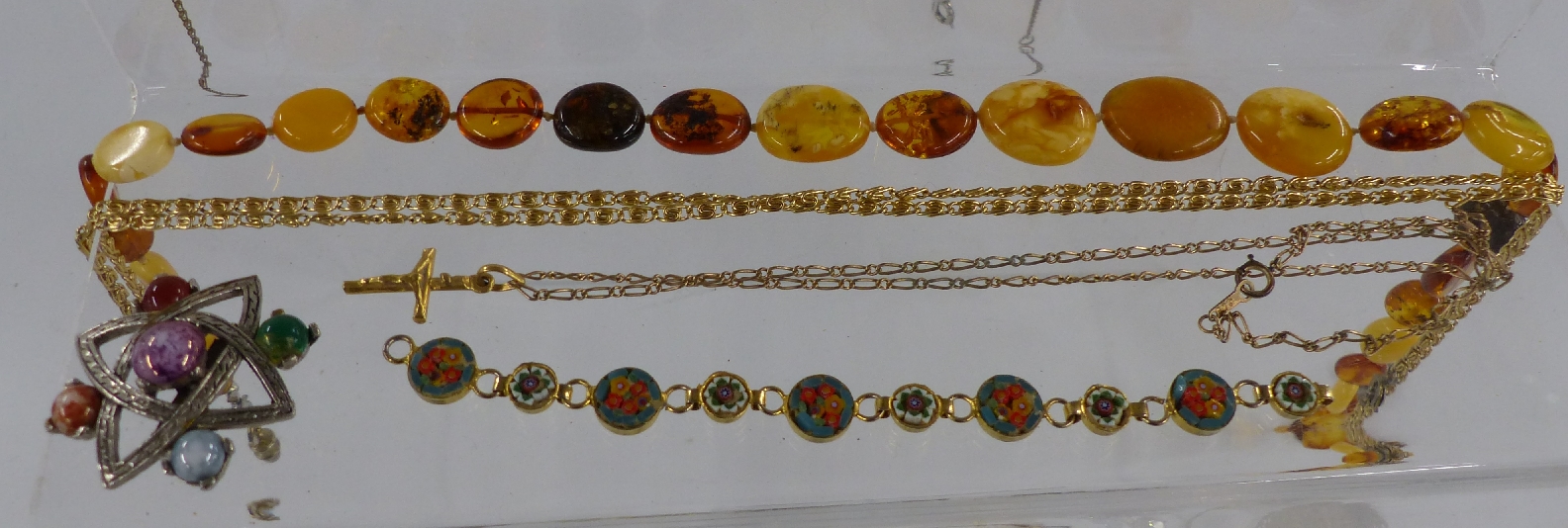 A collection of vintage jewellery including amber necklace, WBS silver brooch, paste necklaces, - Image 3 of 4